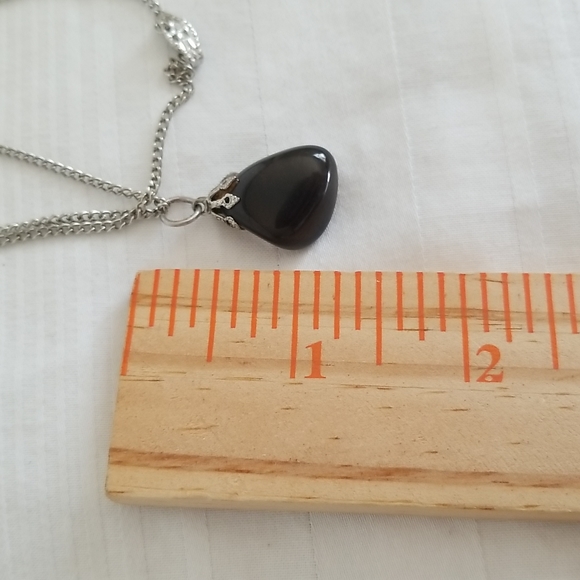 Vintage Silver Black Polished Stone Necklace - Picture 4 of 5